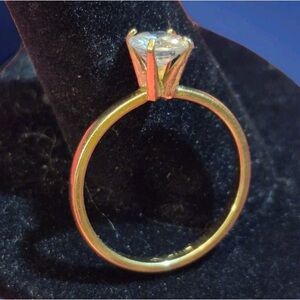 14K HGE Gold Line Rhinestone Solitaire Women's Ring